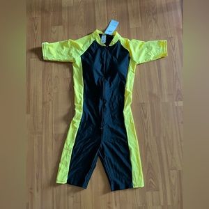 Yellow striped swimwear onePiece scuba suit S